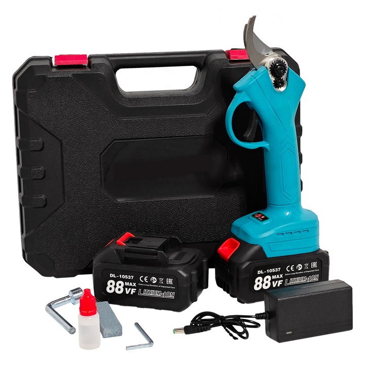 Foarfeca de gradina cu acumulator, 24 V, 4 Ah, deschidere max 3 cm, motor Brushless