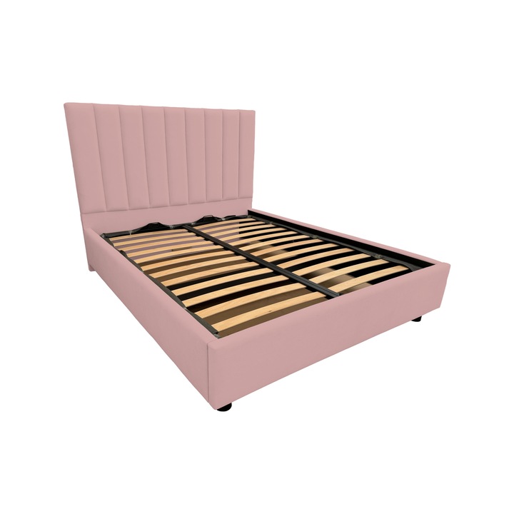 Pat tapitat Primo cu picioare, spatiu de depozitare si somiera rabatabila, roz plum 63 180x200