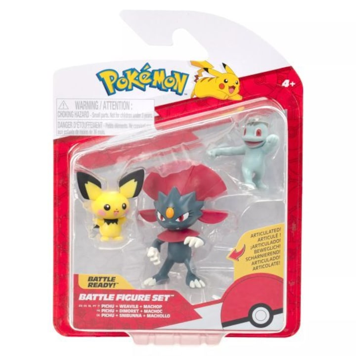 Комплект 3 фигурки Pokémon - Пичу, Мачоп, Уийвил