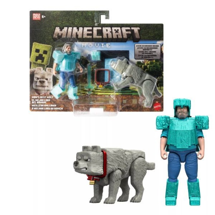 Комплект фигурки Minecraft The Movie Steve & Wolf, 10 см, за момчета