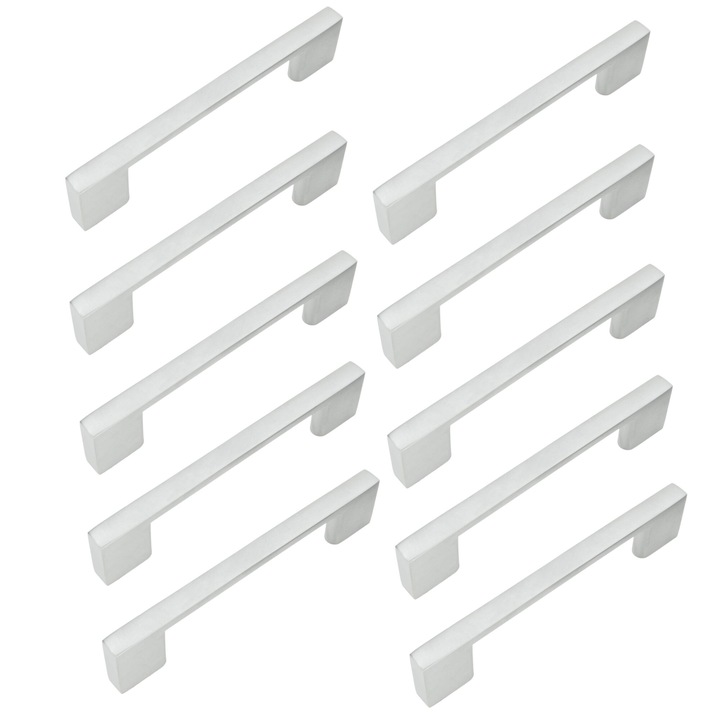 Set 10 Usi de mobilier, metalice, B&B 96 mm, argintii, aluminiu, mat