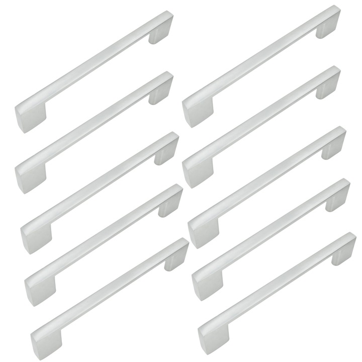 Set 10 Usi de mobilier, B&B argintii, 128 mm, aluminiu, mat, 15x0,9x2,6 cm