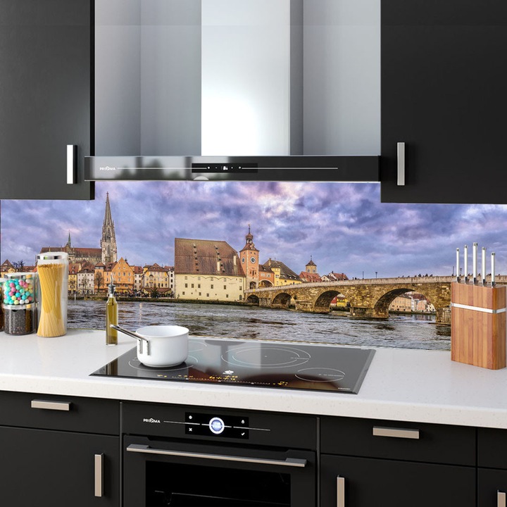 Set 2 panouri decorative din sticla securizata pentru bucatarie, protectie aragaz, antistropire, oct023 200x60cm