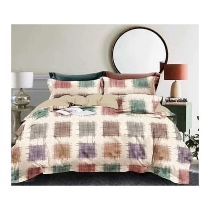 Lenjerie de pat dublu, bumbac finet, 6 piese, Cearceaf de pat 240 x 250 cm, cearceaf pilota 200x230, fete de perna 50x70 -2 bucati, 70x70 -2 bucati