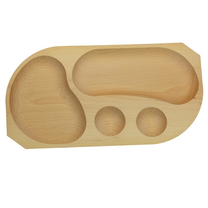 Platou, tava de servire cu 4 compartimente, lemn masiv fag, rustic, 43 x 22 cm, OnemisFlot