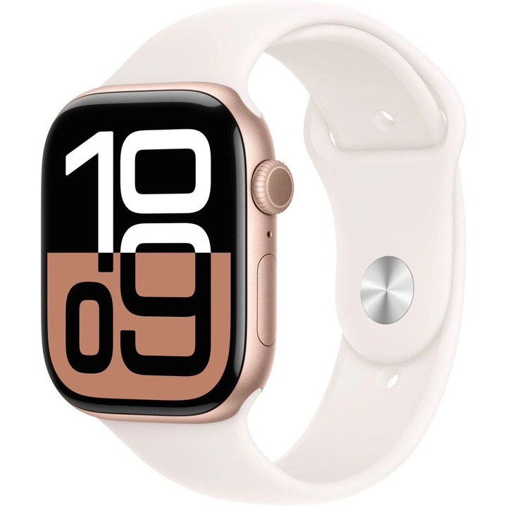Okosóra Apple, S10 Cellular 46mm, rózsaarany alumínium tok, Light Blush sport szíj M/L, 46x39x9,7mm