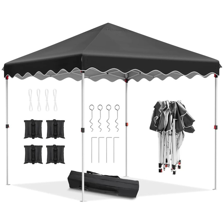 Pop-up sátor 3x3M, UV50+ védelem, vízálló, fekete, komplett készlet