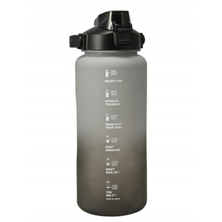 2L спортна бутилка с мотивираща мярка, Koopman, черно-сиво, розово-синьо, розово-оранжево, със сламен капак