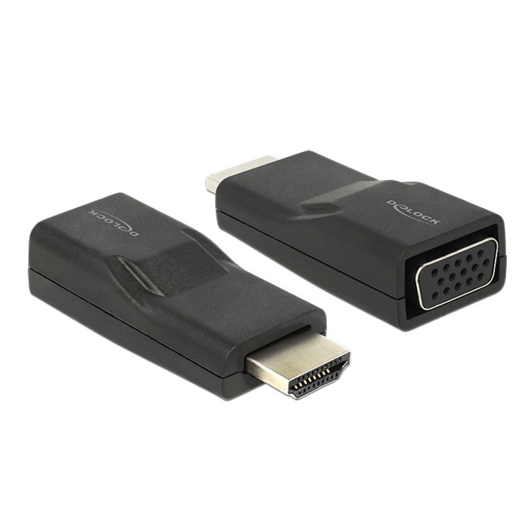 Adaptor, DeLock HDMI mascul > VGA mama, Negru, 65655