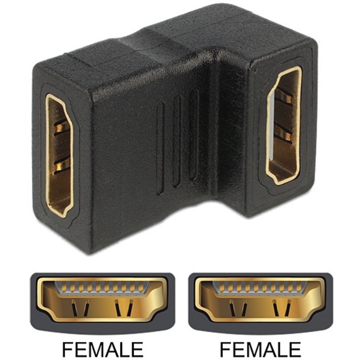 DeLock Adapter HDMI female > HDMI female 90° down, 105413, Speciális átalakító