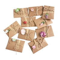 Set de 10 felicitari si plicuri cu flori uscate, Axroad Mall, Felicitari handmade, 10.5x7cm, Pliabil, Usor de asamblat, Greu de estompat, Design Minimalist, Include plicuri kraft, sfoara, Ideal pentru DIY, Nunti, carti de invitatie si altele, Maro