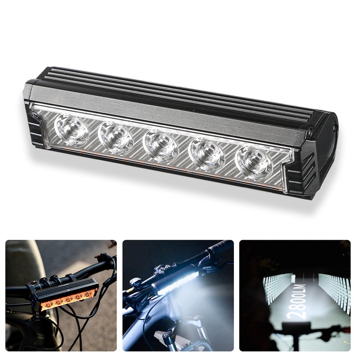 Far bicicleta MagLife ML2504FY-339L, 5 LED-uri, 2800 lumeni, 6600 mAh, impermeabil, USB