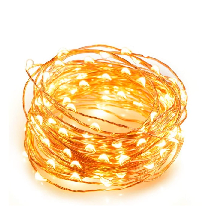 Luminile de tip fairy, Enforose, 100 LED-uri calde 3000K, 10M, waterproof, cu telecomanda, pentru decorare interioara si exterioara