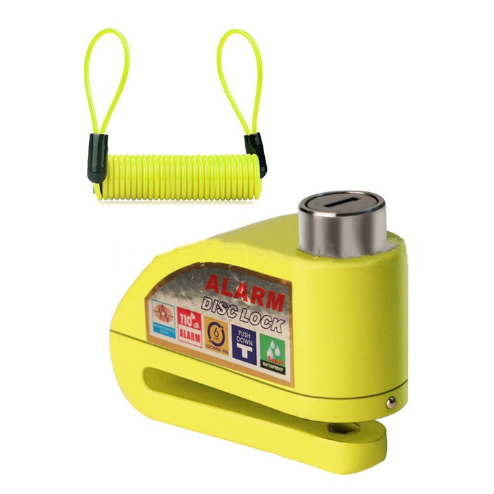 Blocare pentru motociclete cu alarma sonora de descurajare, alarma sonora de 110 dB blocare frana cu disc, prevenirea furtului pentru utilizare in aer liber, rezistenta la intemperii si detectarea vibratiilor asigura parcare sigura pentru motociclisti