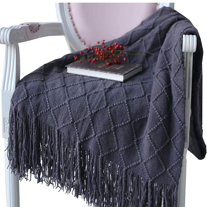 Плетено декоративно одеяло, Enforose, с ресни, 100x100см, многоцветно