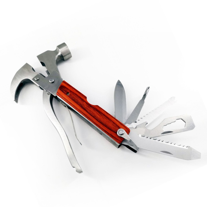 Unealta multifunctionala Enforose, din inox, compact, pentru camping, drumetii, vanatoare, pescuit, set