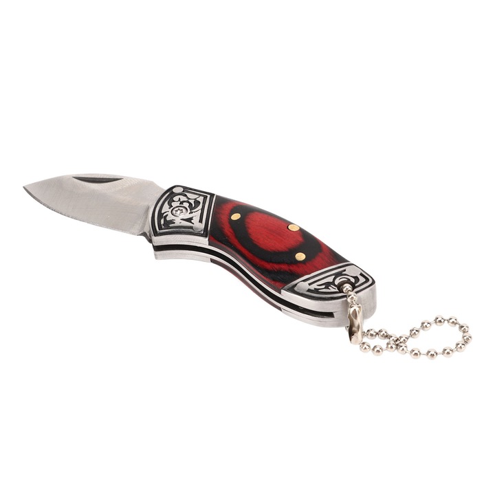 Cutit Mini Pocket Enforose, design pliabil, lama din otel inoxidabil, maner din lemn, rosu-negru