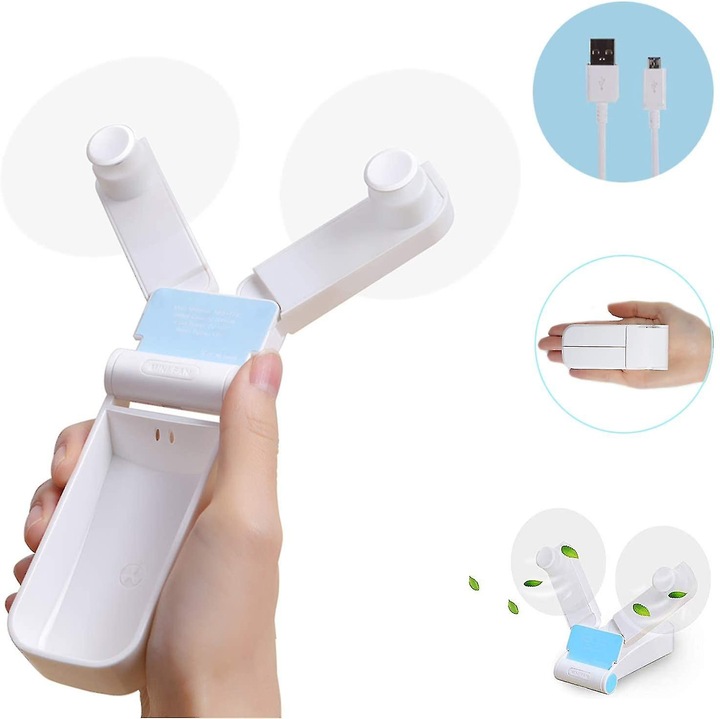 Ventilator portabil Enforose, pliabil, reincarcabil, mini ventilator personal, 2 in 1, design compact, pentru interior si exterior