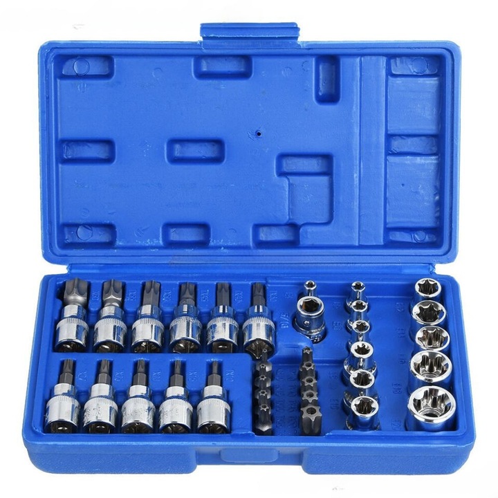Set de prize E-Torx, otel crom vanadiu, set de prize universale, bit Torx inviolabil, caracteristica anti-alunecare, rezistent la coroziune, design cu profil redus, ajutor bun pentru tipuri universale, calitate robusta, (E4-E20, T10-T60)
