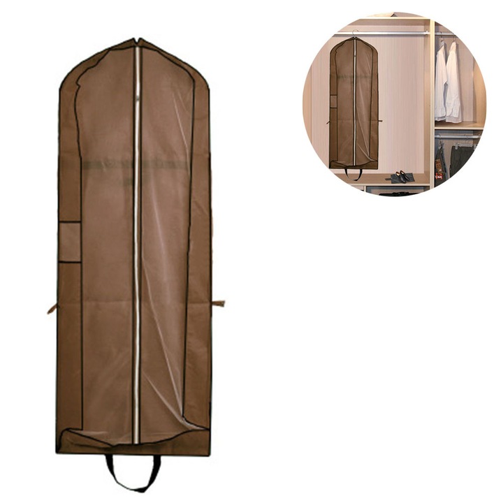 Ruhazsák tároló 180x65x15cm barna, átlátszó, strapabíró, összecsukható, fogantyúval