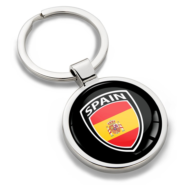Breloc metalic cu cutie cadou, Biomar Labs, Steagul Spaniei, unisex, 3D, Argintiu, KK 259