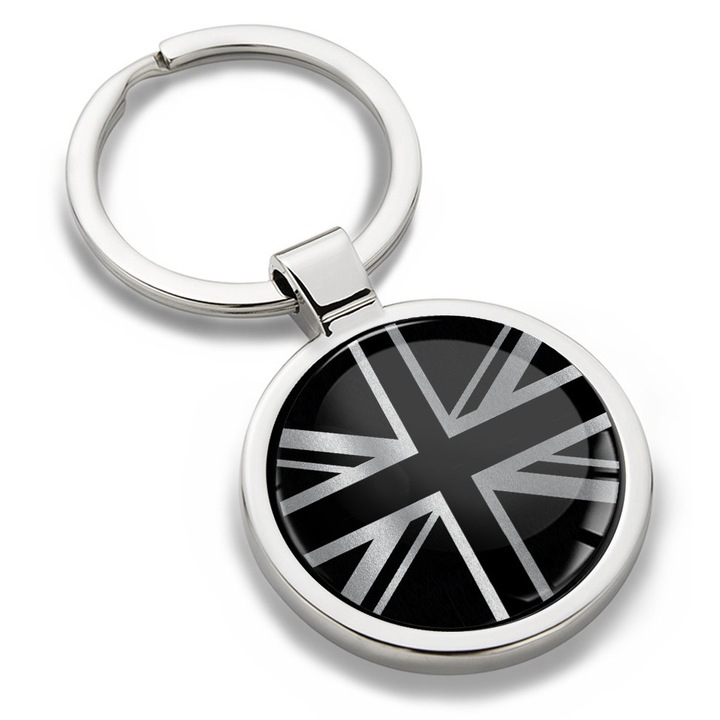 Breloc metalic cu cutie cadou, Biomar Labs, Drapelul Marii Britanii, unisex, 3D, Argintiu, KK 277