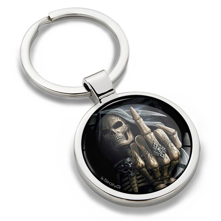 Breloc metalic cu cutie cadou, Biomar Labs, Craniu, unisex, 3D, Argintiu/Multicolor KK 161