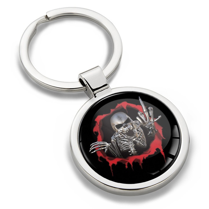 Breloc metalic cu cutie cadou, Biomar Labs, Craniu, unisex, 3D, Argintiu/Multicolor KK 162