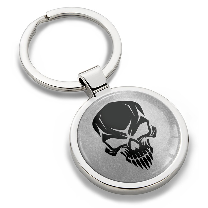 Breloc metalic cu cutie cadou, Biomar Labs, Craniu, unisex, 3D, Argintiu/Negru, KK 174