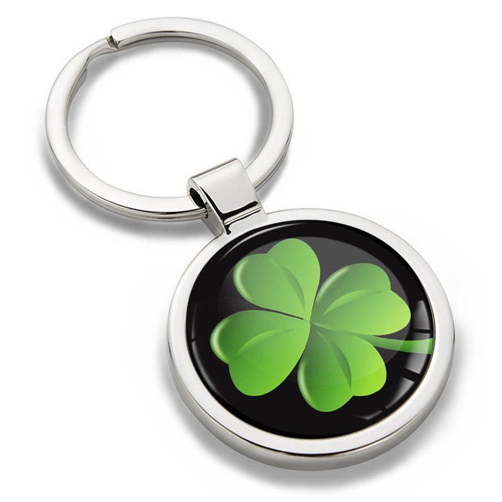 Fém kulcstartó díszdobozzal, Biomar Labs, háromlevelű lóhere, unisex, 3D, ezüst/fekete, KK 179