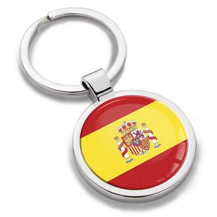 Breloc metalic cu cutie cadou, Biomar Labs, Steagul Spaniei, unisex, 3D, Argintiu, KK 191