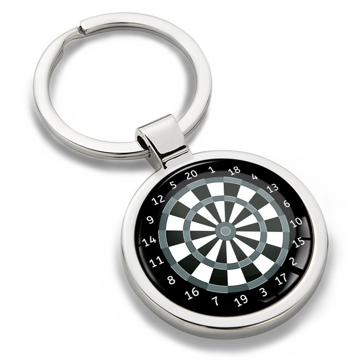 Breloc metalic cu cutie cadou, Biomar Labs, tinta darts, unisex, 3D, argintiu/negru, KK 195