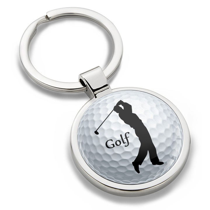 Breloc metalic cu cutie cadou, Biomar Labs, jucator de golf, minge de golf, unisex, 3D, argintiu/negru, KK 196