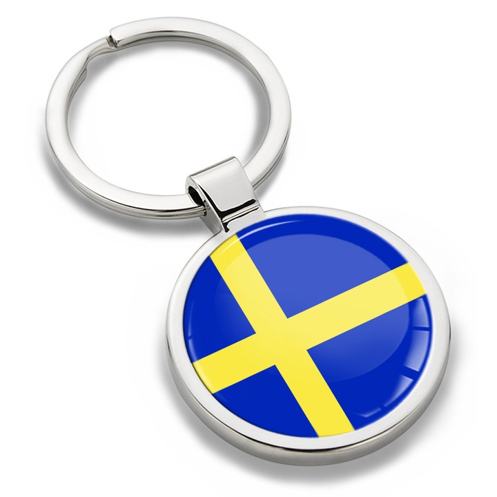 Breloc metalic cu cutie cadou, Biomar Labs, Steagul Suediei, unisex, 3D, argintiu, KK 254