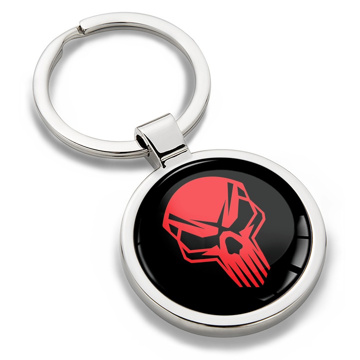 Fém kulcstartó díszdobozzal, Biomar Labs, koponya, unisex, 3D, ezüst/fekete, KK 217