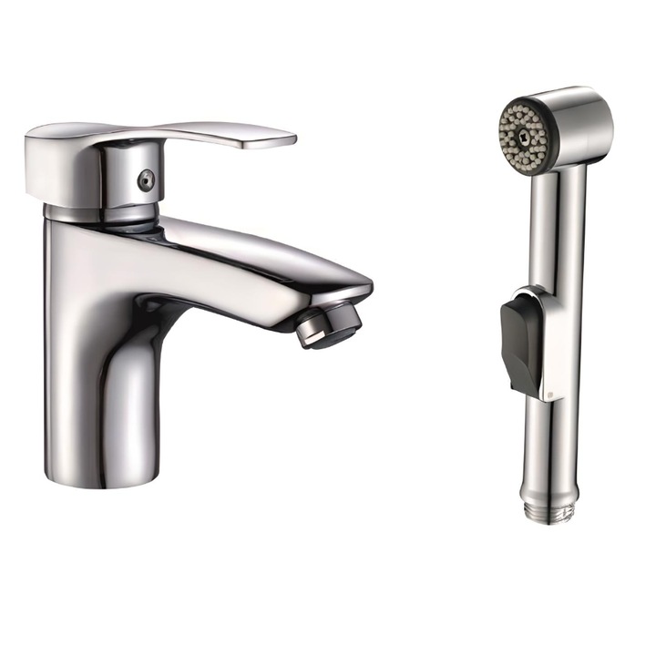 Смесител Inter Ceramic Quadrat ICF 1671305, За биде, С бидетен душ и шлаух, Хром