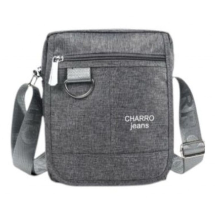 Мъжка чанта CHARRO JEANS, Ежедневен модел, През рамо, Стилен дизайн, Висока функционалност, Размер: 25х7х22 сантиметра, Цвят: Светло сив