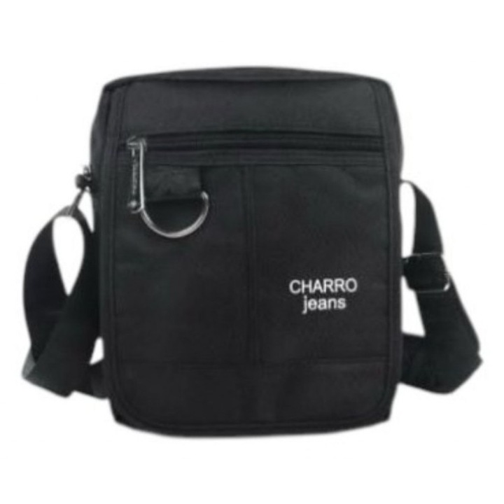 Мъжка чанта CHARRO JEANS, Ежедневен модел, През рамо, Стилен дизайн, Висока функционалност, Размер: 25х7х22 сантиметра, Цвят: Черен