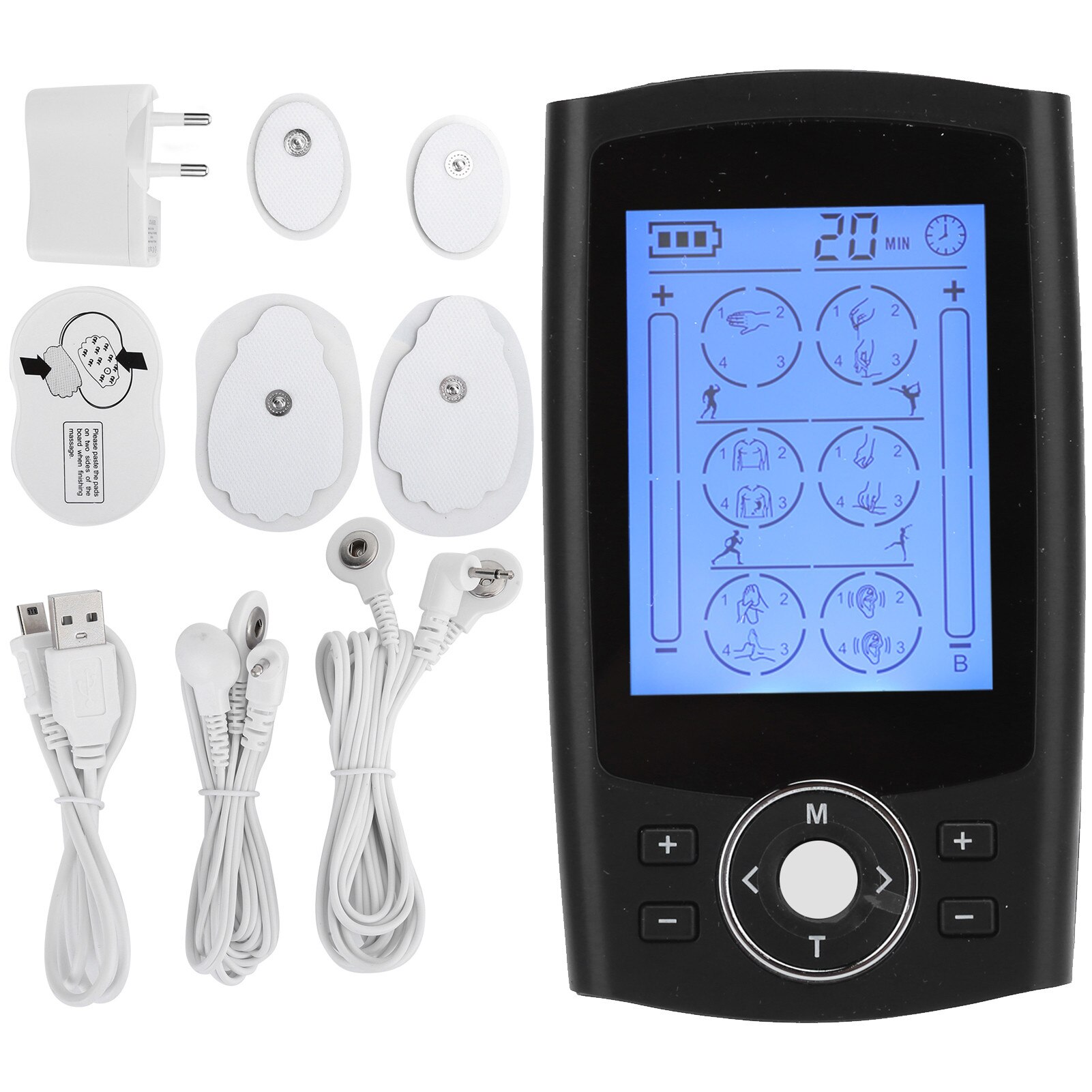 Aparat de masaj, Electrode EMS, 24 moduri, 2 electrozi, multicolor