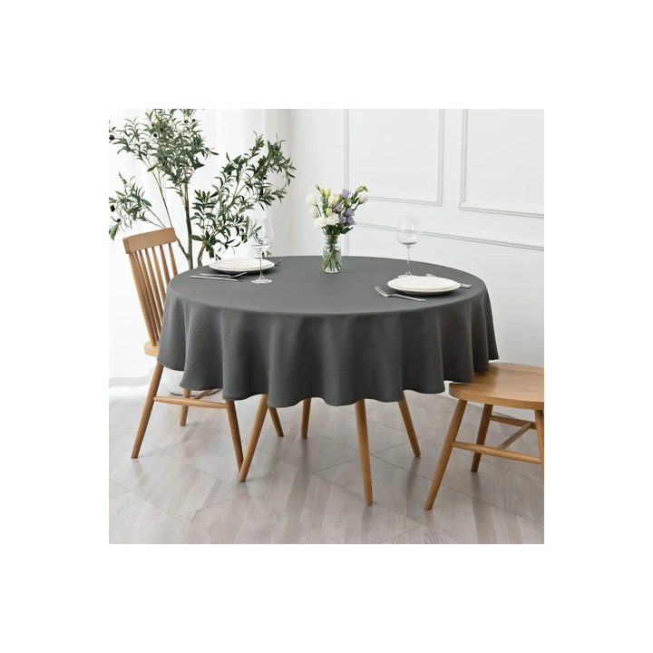 Fata de masa, Zeren Home, rotunda, rezistent la pete si lichide, antracit, 150cm