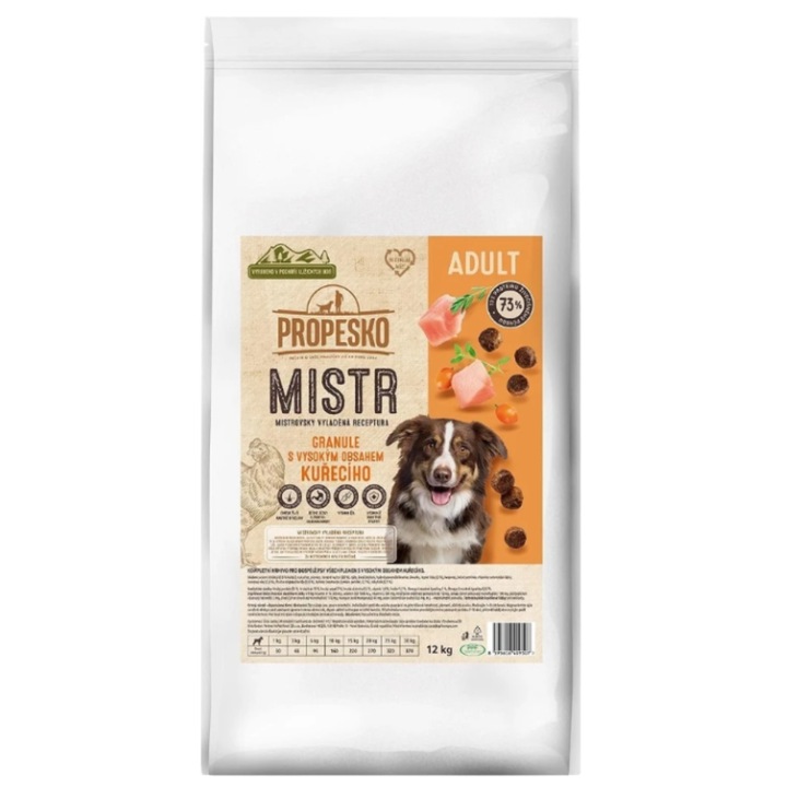 Hrana Uscata Pentru Caini, Propesko Mistr, Aromat Pui, Proteine De Inalta Calitate, Acizi grasi Omega 3 Si 6, Vitamina E, 12 Kg