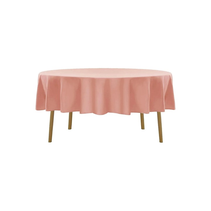 Fata de masa rotunda Zeren Home, rezistenta la pete si lichide, 150cm, roz pudra