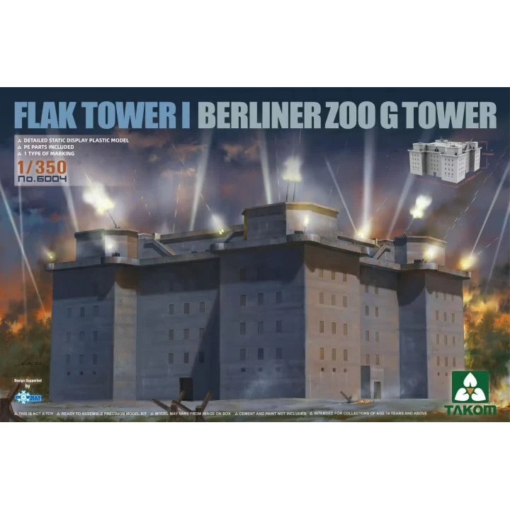Kit Macheta militara de construit Takom Flak Tower I Berliner Zoo G Tower 1:350 TAK 6004