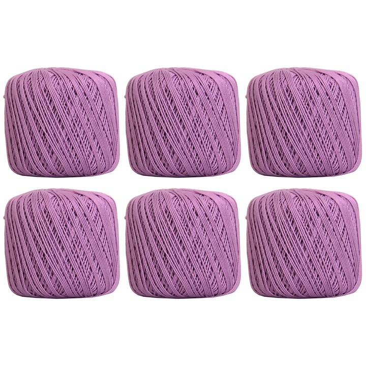 Pachet 6 Bile Fir Crosetat 100% Bumbac Mercerizat, Fokelyi, Dimensiune 3, Culoare Lila, 50g, 140yds