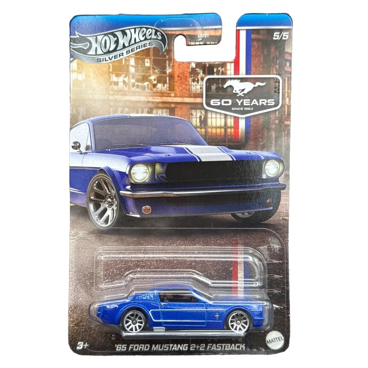 Masinuta metalica Mattel Hot Wheels Silver, Series '84 Ford Mustang SVO, albastru, 7cm, 3 ani+