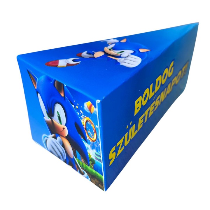 Tortaszelet alakú doboz fényes kartonból Sonic modell 13 x 7 x 6 cm
