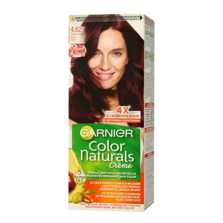 Garnier Color Naturals hajfesték krém, 4.62 Édes cseresznye, 3 olajjal, ősz hajra