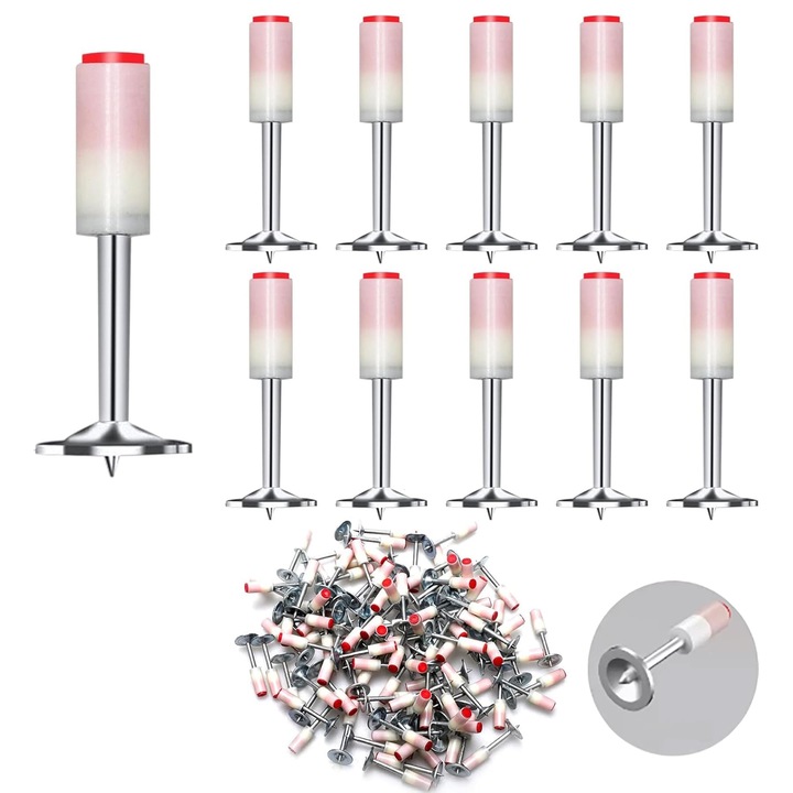 Set cuie ciuperci, 100 bucati, pentru pistoale autopropulsate, 7, 3 mm, alb/argintiu