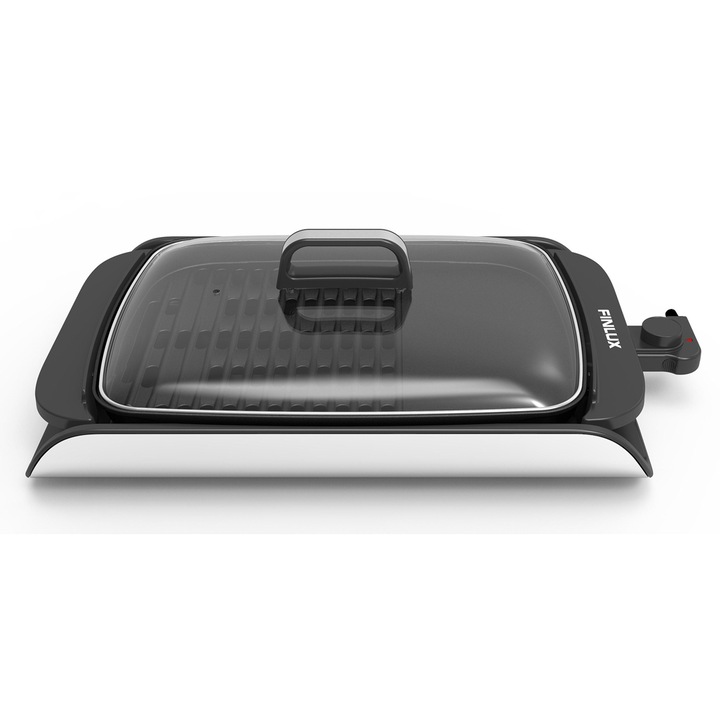 Gratar electric Finlux FG-2234SG, 2000 W, Capac sticla, Antiaderent, Dual Zone, Incalzire rapida, Negru