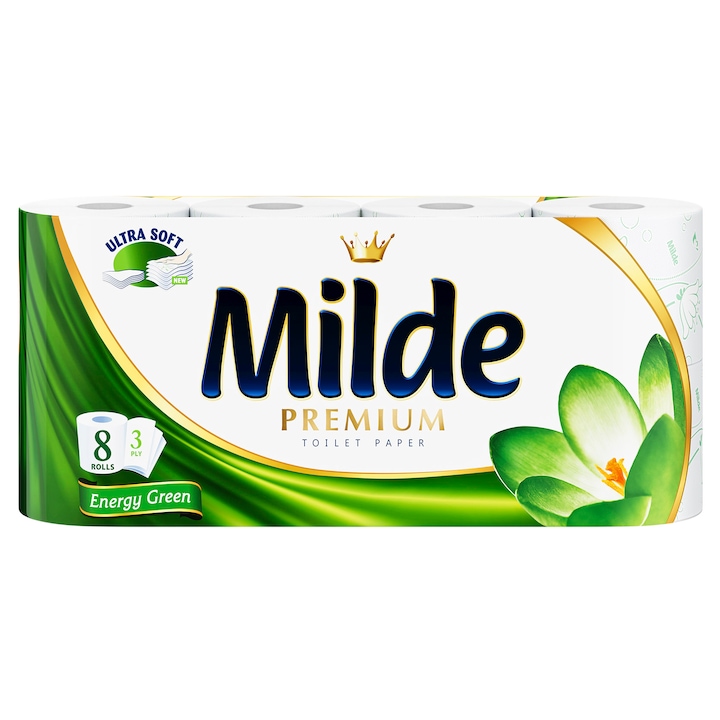 Тоалетна хартия Milde Energy Green, 3 пласта, 8 ролки